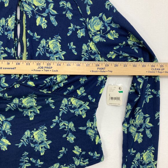 New Free People Boho Floral Keyhole Dinner Party Blouse Indigo Combo Large - Picture 8 of 12